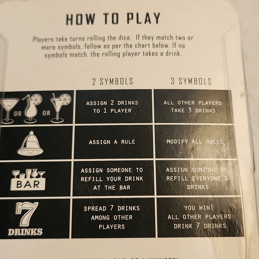 BAR DICE Lucky Sevens drinking game for high rollers.